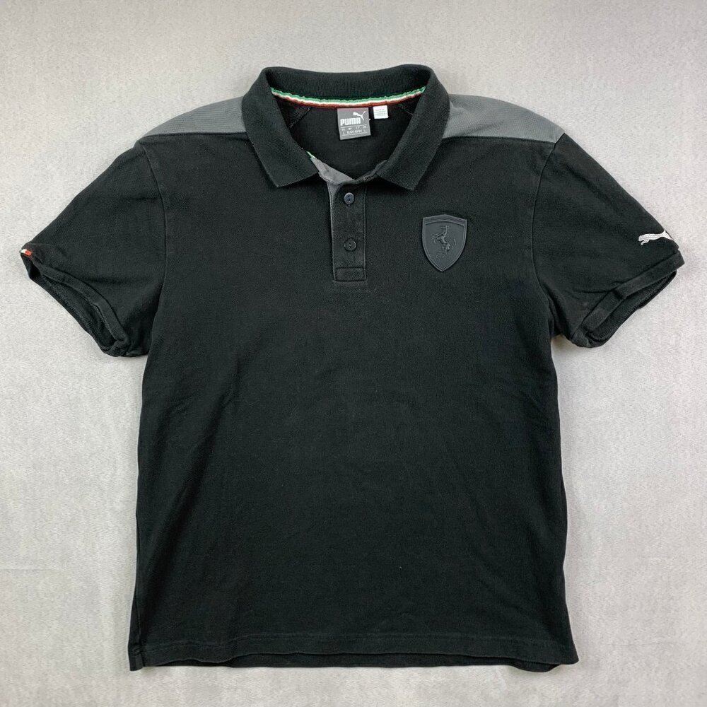 Puma Ferrari Mens Shirt Large Black Polo Pique Italian Cars Driving Racing Sport
